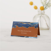 ネイビーブルーアゲテバーンオレンジ結婚の座席表 プレイスカード (正面)