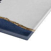 ネイビーブルーアゲートグリッター金ゴールドホワイトファミリー名 カッティングボード (角)