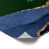 ネイビーブルーアゲートグリーン結婚のウェルカムサイン ポスター (角)