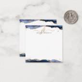 ネイビーブルーアゲートゲード金ゴールドグリッタースクリプトモノグラム ノートカード (正面/裏面インサイチュ)