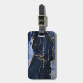 ネイビーブルーアゲートゲード金ゴールドグリッターモノグラムスクリプト ラゲッジタグ (正面縦)