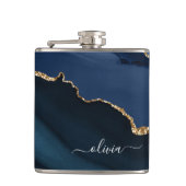 ネイビーブルーアゲートゲード金ゴールドモノグラムモダン フラスク (正面)