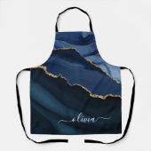 ネイビーブルーアゲートゲード金ゴールドモノグラム エプロン (正面)