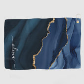 ネイビーブルーアゲートゲード金ゴールドモノグラム ゴルフタオル (横)