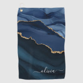 ネイビーブルーアゲートゲード金ゴールドモノグラム ゴルフタオル (正面)