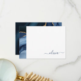 ネイビーブルーアゲートゲード金ゴールドモノグラム サンキューカード