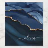 ネイビーブルーアゲートゲード金ゴールドモノグラム ワインラベル (シングルラベル)