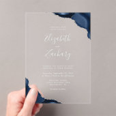 ネイビーブルーアゲートコーナーズシルバーグレイ結婚文字 アクリル招待状 (インサイチュ (ポータブル))