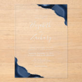 ネイビーブルーアゲートコーナーズシルバーグレイ結婚文字 アクリル招待状 (正面)