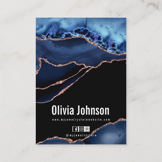 ネイビーブルーアゲートジュエリーイヤリングネックレスディスプレイ 名刺 (裏面)