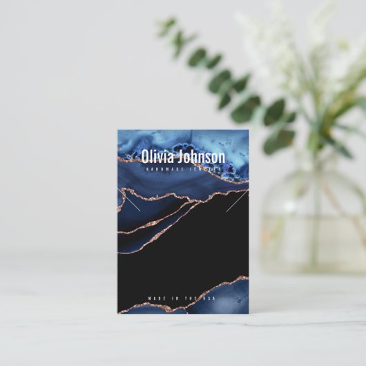 ネイビーブルーアゲートジュエリーイヤリングネックレスディスプレイ 名刺 (スタンド正面)