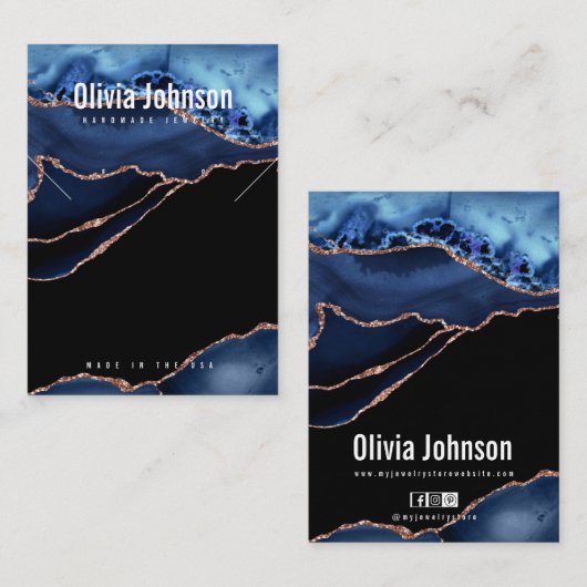 ネイビーブルーアゲートジュエリーイヤリングネックレスディスプレイ 名刺 (正面/裏面)