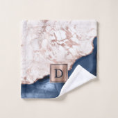 ネイビーブルーアゲートバラ金ゴールドマーブルモノグラム バスタオルセット (ウォッシュタオル)