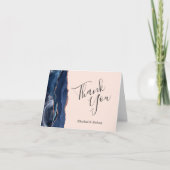 ネイビーブルーアゲートバラ金ゴールド結婚赤面サンキューユー カード (正面)