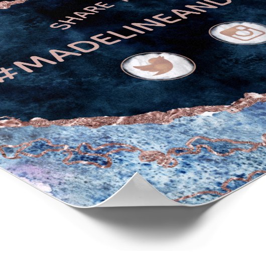 ネイビーブルーアゲート共有ザ結婚ラブの社会的サイン ポスター (角)