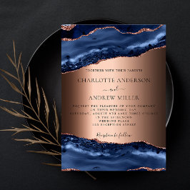 ネイビーブルーアゲート大理石バラ金ゴールドラグジュアリー結婚ズ 招待状