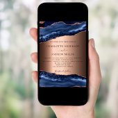 ネイビーブルーアゲート大理石バラ金ゴールドラグジュアリー結婚ズ 招待状