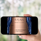 ネイビーブルーアゲート大理石バラ金ゴールド結婚式RSVPカード 招待状