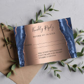 ネイビーブルーアゲート大理石バラ金ゴールド結婚式RSVPカード 招待状