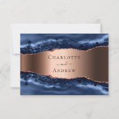 ネイビーブルーアゲート大理石バラ金ゴールド結婚式RSVP 出欠カード (裏面)