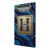 ネイビーブルーアゲート大理石金ゴールド名とモノグラムCli ミニクリップボード (アングル2)