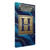 ネイビーブルーアゲート大理石金ゴールド名とモノグラムCli ミニクリップボード (アングル)