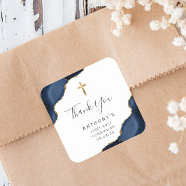 ネイビーブルーアゲート最初の聖餐会ありがとう スクエアシール