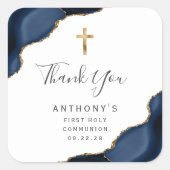 ネイビーブルーアゲート最初の聖餐会ありがとう スクエアシール (正面)