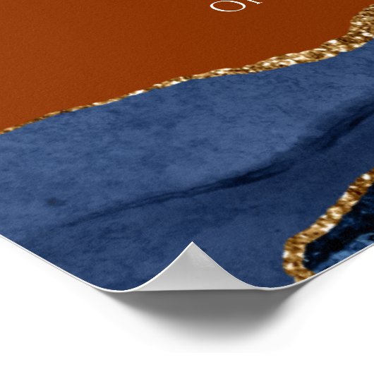 ネイビーブルーアゲート焼きオレンジ結婚のウェルカムサイン ポスター (角)