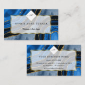 ネイビーブルーアゲート金ゴールドイニシャルロゴメイクアップアーティスト 名刺 (正面/裏面)