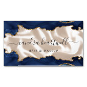 ネイビーブルーアゲート金ゴールドグリッターアイボリーラグジュアリー マグネット名刺 (正面)