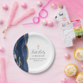 ネイビーブルーアゲート金ゴールドグリッターファーストホーリーコミューン ペーパープレート (パーティー)