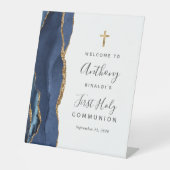 ネイビーブルーアゲート金ゴールドファーストホーリーコミューン歓迎 台座サイン (正面)