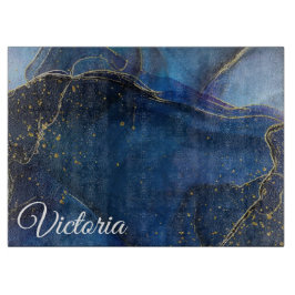 ネイビーブルーアゲート金ゴールド静脈と名前 カッティングボード