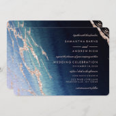 ネイビーブルーアゲート&バラ金ゴールド結婚式招待状 招待状 (正面/裏面)