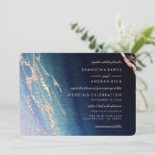 ネイビーブルーアゲート&バラ金ゴールド結婚式招待状 招待状 (スタンド正面)