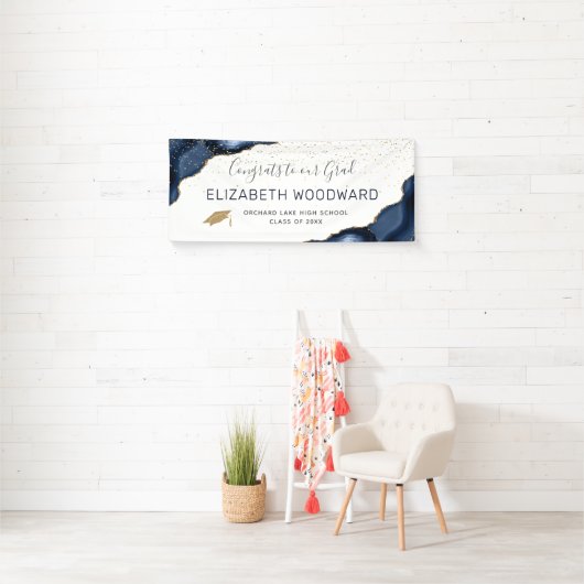 ネイビーブルーアゲート 偽金 グリッター 卒業式 横断幕 (インサイチュ)