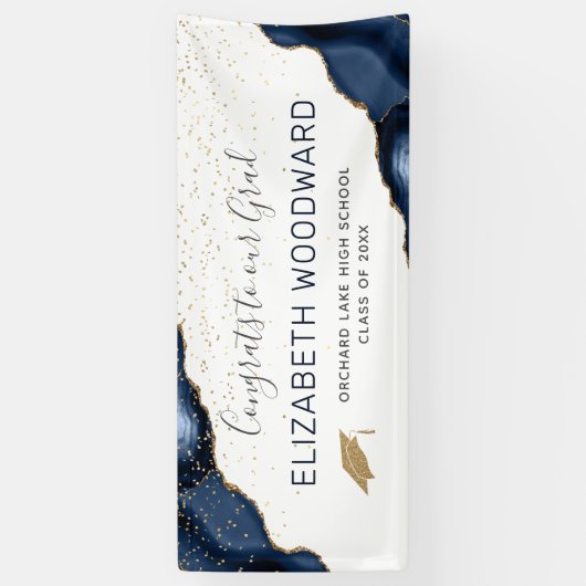 ネイビーブルーアゲート 偽金 グリッター 卒業式 横断幕 (縦)
