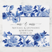 ネイビーブルーアジアのフローラの葉結婚の色 スパークリングワインラベル (シングルラベル)