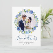 ネイビーブルーアジサイフローラリース写真ありがとう サンキューカード (スタンド正面)