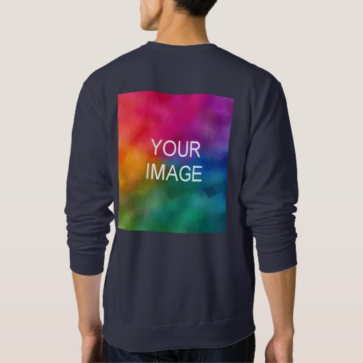 ネイビーブルーアップロードイメージロゴ追加文字メニューモダン スウェットシャツ (裏面)