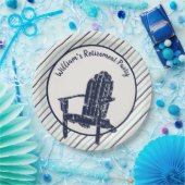 ネイビーブルーアディロンドック椅子カスタムメッセージストライプの ペーパープレート (パーティー)