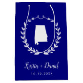 ネイビーブルーアラバマのマップ結婚のウェルカムスワッグ ミディアムペーパーバッグ (正面)