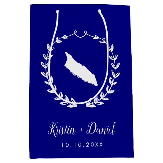 ネイビーブルーアルバ結婚マップの歓迎スワッグ ミディアムペーパーバッグ (正面)