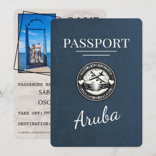 ネイビーブルーアルバPassport日付の保存 セーブザデート (正面/裏面)