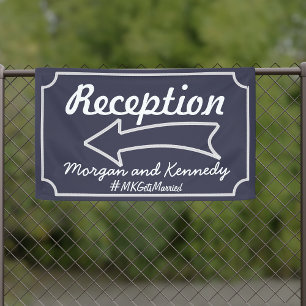 ネイビーブルーアロー離れ披露宴結婚のバナー 横断幕