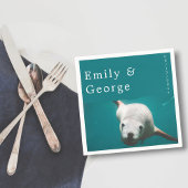 ネイビーブルーアンダーウォーターアクアシーライオン結婚沿岸 スタンダードカクテルナプキン