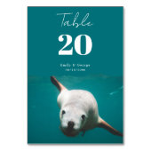 ネイビーブルーアンダーウォーターアクアシーライオン結婚沿岸 テーブルナンバー (裏面)