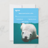 ネイビーブルーアンダーウォーターアクアシーライオン結婚沿岸 出欠カード (正面)