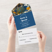 ネイビーブルーアンダーウォーターサマービーチコースト結婚ーズ オールインワン招待状 (貼ってはがせる)